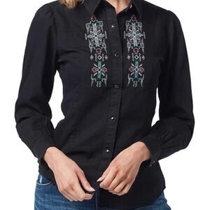 NWT Wrangler Retro Women's Embroidered Shirt Size S Black Denim